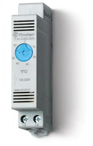Фото термостат щитовой для включения охлаждения диапазон температур 0…+60град. с; 1no 10а модульный 17.5мм ip20 finder 7t8100002303 FINDER