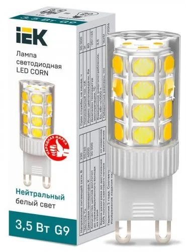 Фото лампа светодиодная corn 3.5вт капсула 4000к g9 230в керамика iek lle-corn-4-230-40-g9 IEK