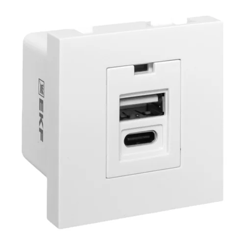 Фото розетка usb a+c, 2.1а, 2 гнезда, без индикатора, белая ekf EKF