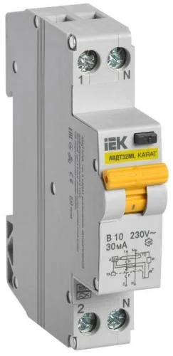 Фото выключатель автоматический дифференциального тока в 10а 30ма тип a авдт32ml karat iek mvd12-1-010-b-030-a IEK