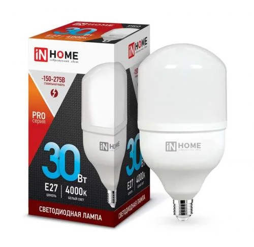 Фото лампа светодиодная led-hp-pro 30вт 230в 4000к e27 2700лм in home 4690612031071 IN HOME