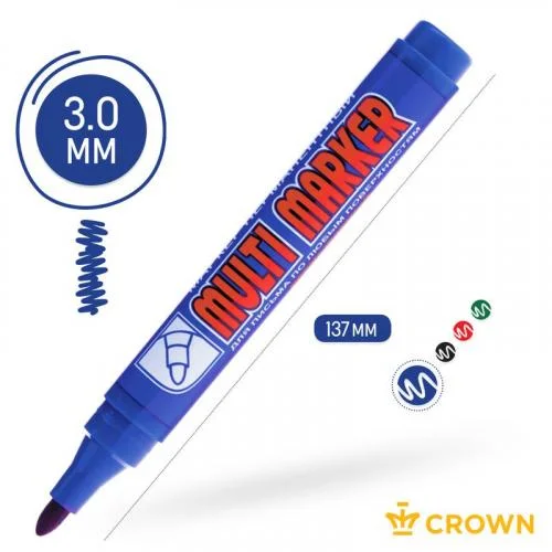 Фото маркер перманентный "multi marker" пулевидный 3мм син. crown б0048240 Crown фото 2