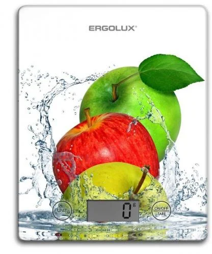 Фото весы кухонные elx-sk02-с01 до 5кг 195х142мм бел. яблоки ergolux 13602 Ergolux