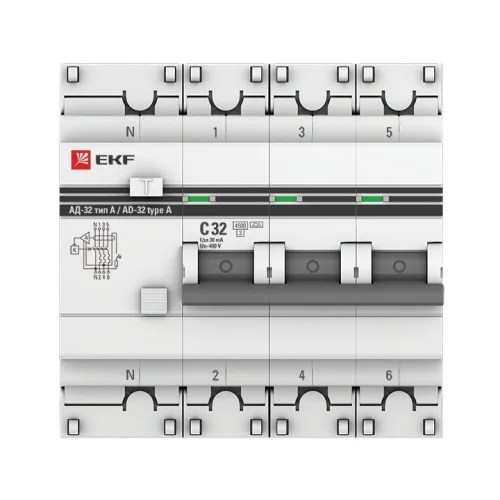 Фото дифференциальный автомат ад-32 3p+n 32а/30ма (тип а) ekf proxima EKF фото 3