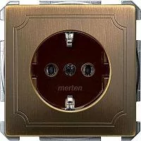 Фото механизм розетки 1-м сп merten antique 16а ip20 с заземл. без защ. шторок qf sd античная латунь sche mtn2301-4143