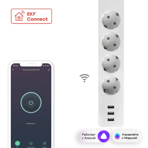 Фото умный удлинитель c usb wi-fi ekf connect EKF