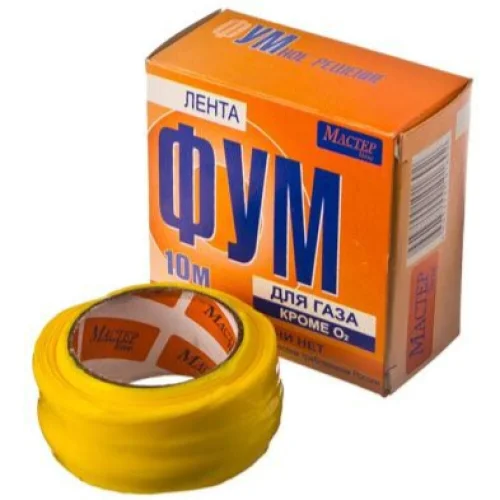 Фото лента фум ptfe 20ммх10-12м катушка 30гр цвет: желтый среда: газ мастер line Мастер line