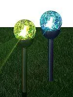 Фото светильник светодиодный smd мультиколор садовый в форме шара из битого стекла аккум. aa ni-mh 200ма.ч (уп.2шт) космос koc_sol201l