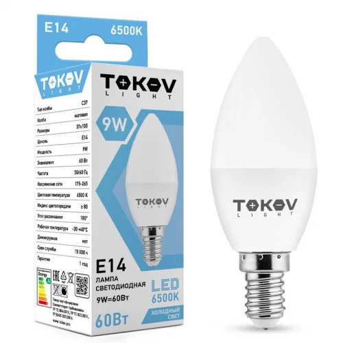 Фото лампа светодиодная 9вт с37 6500к е14 176-264в tokov light tkl-c37-e14-9-6.5k TOKOV ELECTRIC