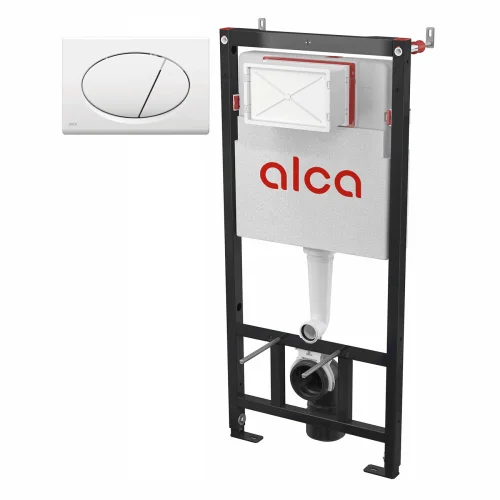 Фото инсталляция для подвесного унитаза с кнопкой смыва белая глянцевая m70 alca plast am101/1120-3:1 ru m70-0001 Alca Plast