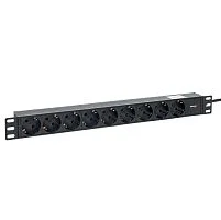 Фото блок розеток pdu teracom pro 19" 1u 10а/250в 9 розеток schuko шнур питания длиной 2 метра сечение 3x1,5 мм2 вилка c14 корпус пластик черный