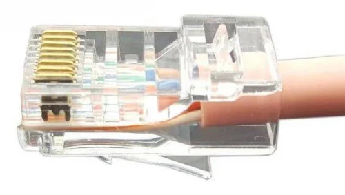 Фото разъем легкой оконцовки plez-8p8c-u-c6-100 rj-45 (8p8c) под витую пару кат.6 (50 µ"/ 50 микродюймов) универс. (для ож и мж кабеля) (уп.100шт) hyperline 403343 Hyperline