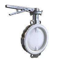 Фото затвор дисковый поворотный рашворк 222-450-6, dn450, pn6, корпус - cf8m, диск - cf8m+pfa, уплотнение - ptfe, м/ф, редуктор