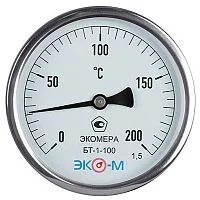 Фото термометр биметаллический осевой дк100 200с l=40мм бт-1-100 экомера бт-1-100-200с-l40