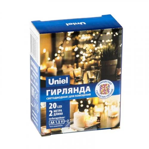 Фото гирлянда led на батарейках uld-s0200-020/sсb/2aa multi ip20 dew 2aa (не в/к) "роса" 2м 20 диодов разноцвет. провод медн. uniel ul-00007205 Uniel