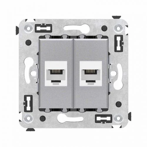 Фото механизм розетки телефонной 2-м сп avanti "закаленная сталь" rj12 dkc 4404614 DKC