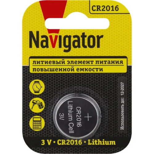 Фото элемент питания литиевый cr2016 93 821 nbt-cr2016-bp1 (блист.1шт) navigator 93821 NAVIGATOR