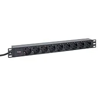 Фото блок розеток pdu teracom pro 19" 1u 16а/250в 9 розеток schuko шнур питания длиной 2 метра сечение 3x1,5 мм2 вилка schuko корпус алюминий черный