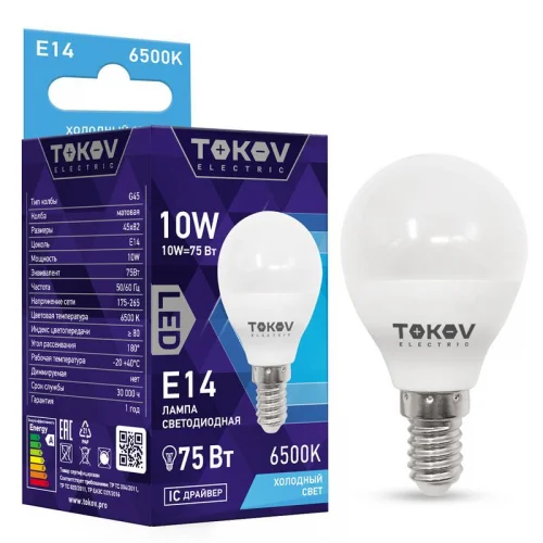 Фото лампа светодиодная 10вт g45 6500к е14 176-264в tokov electric tke-g45-e14-10-6.5k TOKOV ELECTRIC