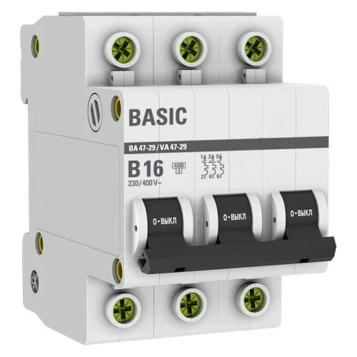 Фото автоматический выключатель 3p 16а (b) 4,5ка ва 47-29 basic EKF