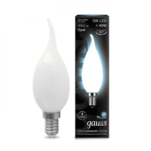 Фото лампа светодиодная black filament свеча на ветру e14 5вт 4100к opal gauss 104201205 GAUSS