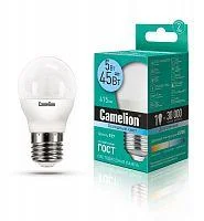 Фото лампа светодиодная led5-g45/845/e27 5вт шар 4500к бел. e27 405лм 220-240в camelion 12030