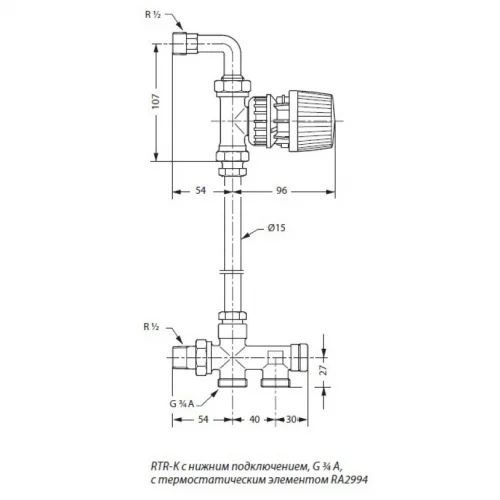 Фото клапан термостатический rtr-k для двухтр ду 15 ру10 с уплотнительной втулкой и отводом клипс rtr (ra) с преднастройкой danfoss 013g7039  фото 2