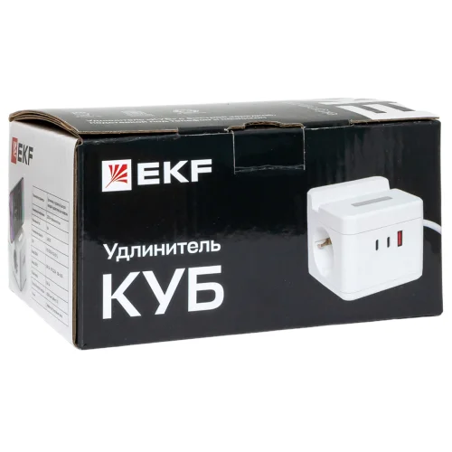 Фото удлинитель "куб" 2 гнезда usb + 2type c с быстрой зарядкой, подставкой под телефон и ночником 1,3 метра 1мм2 EKF фото 6