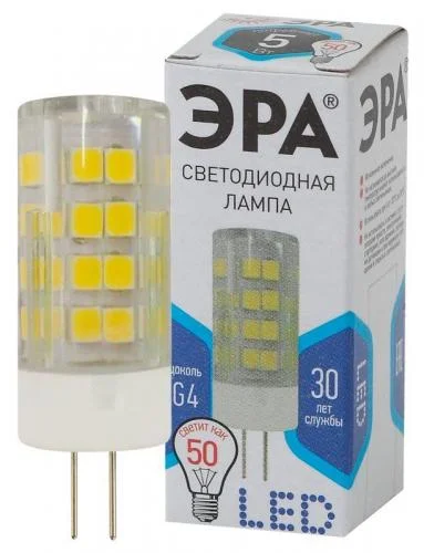 Фото лампа светодиодная jc-5w-220v-corn ceramics-840-g4 400лм эра б0027858 Эра