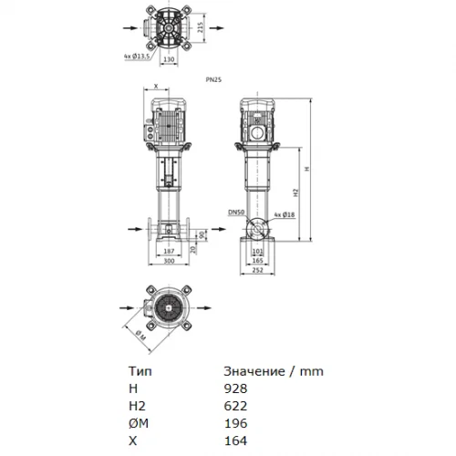 Фото насос многоступенчатый вертикальный helix v 1605-2/25/v/ks/400-50 pn25 3х400в/50 гц wilo 4150664  фото 2