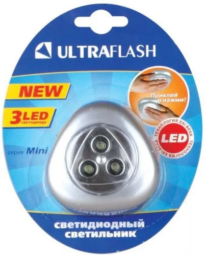 Фото фонарь-стикер led 6244 (3led; 3хr03 серебр.) ultraflash 10478 Ultraflash