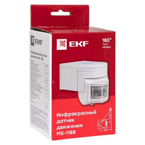 Фото ик датчик движения наст. 1200вт 180гр. до 12м ip44 ms-118b ekf proxima EKF фото 2