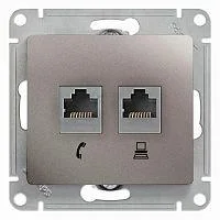 Фото механизм розетки 2-м glossa rj11+rj45 кат.5е платина sche gsl001285