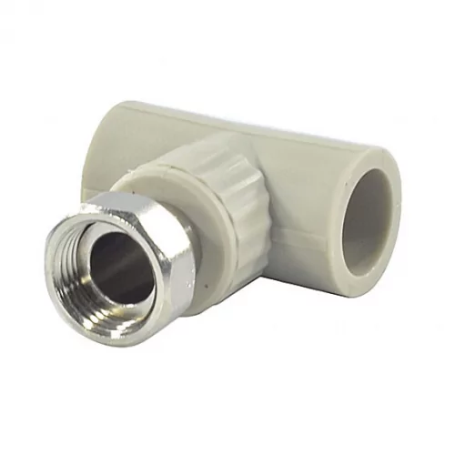 Фото тройник pp-r комбинированный серый с накидной гайкой дн 25х3/4" valfex 10140025г 