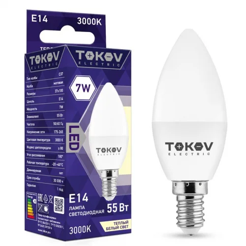 Фото лампа светодиодная 7вт с37 3000к е14 176-264в tokov electric tke-c37-e14-7-3k TOKOV ELECTRIC