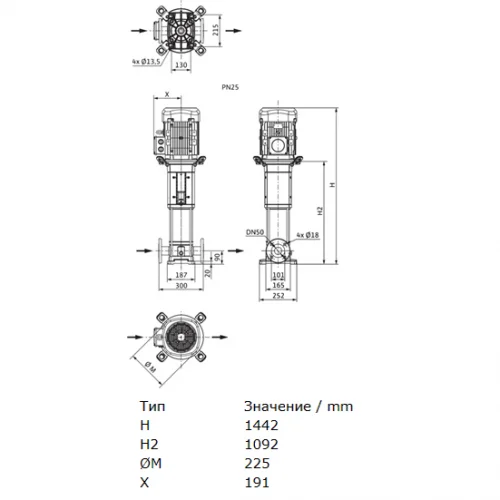 Фото насос многоступенчатый вертикальный helix v 1610-2/25/v/ks/400-50 pn25 3х400в/50 гц wilo 4150669  фото 2