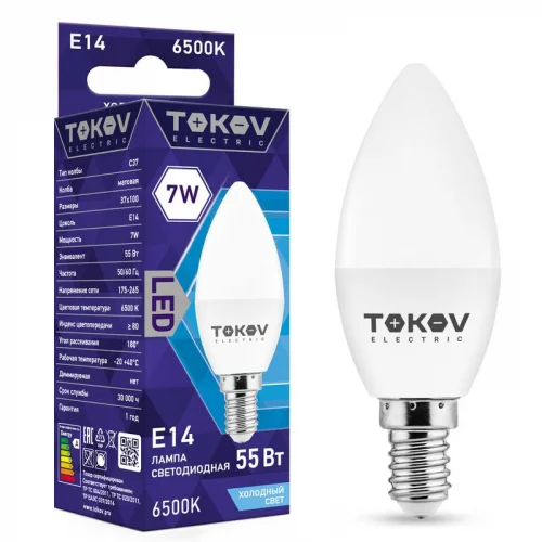 Фото лампа светодиодная 7вт с37 6500к е14 176-264в tokov electric tke-c37-e14-7-6.5k TOKOV ELECTRIC
