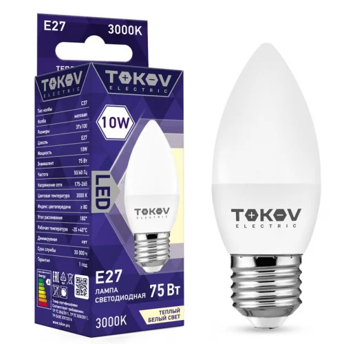 Фото лампа светодиодная 10вт с37 3000к е27 176-264в tokov electric tke-c37-e27-10-3k TOKOV ELECTRIC