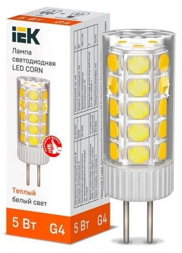 Фото лампа светодиодная corn 5вт капсула 3000к g4 12в керамика iek lle-corn-5-012-30-g4 IEK