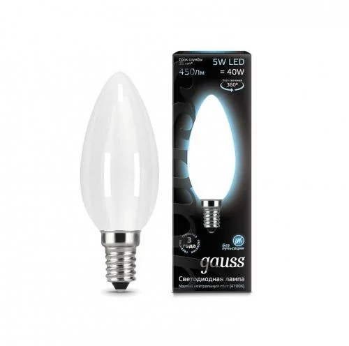 Фото лампа светодиодная black filament свеча e14 5вт 4100к opal gauss 103201205 GAUSS