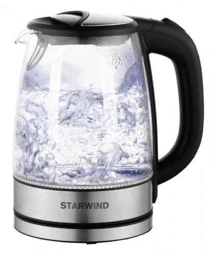 Фото чайник электрический skg5210 1.7л 2200вт черн./серебр. (корпус стекло) starwind 1152548 STARWIND