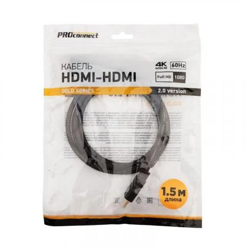 Фото кабель hdmi - hdmi 2.0 1.5м gold proconnect 17-6103-6 PROCONNECT