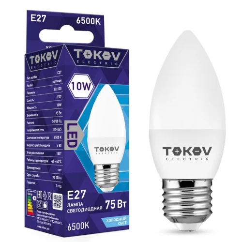 Фото лампа светодиодная 10вт с37 6500к е27 176-264в tokov electric tke-c37-e27-10-6.5k TOKOV ELECTRIC
