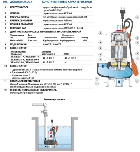 Фото фекальный насос pedrollo vxm 8/35-n 5м Pedrollo фото 4