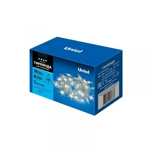 Фото гирлянда led "снежинки-2" uld-s0500-050/dta white ip20 snowflakes-2 5м 50 диодов бел. свет провод прозр. uniel ul-00007196 Uniel