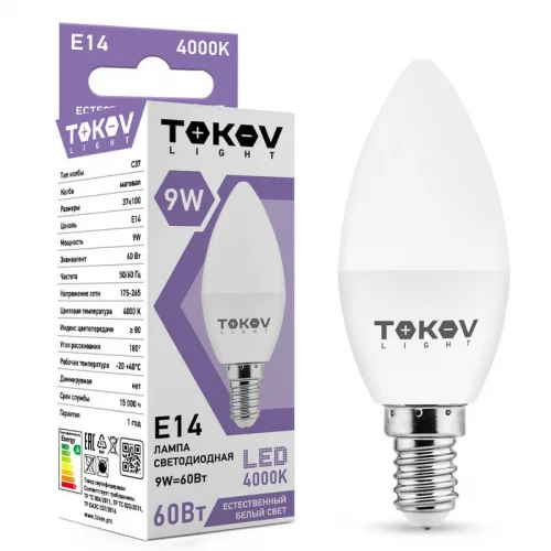 Фото лампа светодиодная 9вт с37 4000к е14 176-264в tokov light tkl-c37-e14-9-4k TOKOV ELECTRIC