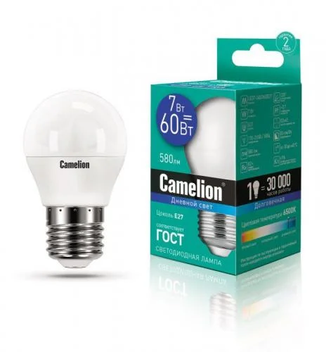 Фото лампа светодиодная led7-g45/865/e27 7вт 220в camelion 12647 Camelion