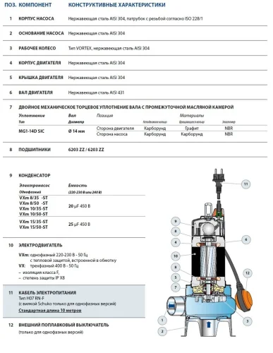 Фото фекальный насос pedrollo vxm 10/35-st 10м Pedrollo фото 4