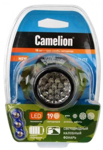 Фото фонарь налобный led 5313-19f 4ml (19led 4 режима; 3хr03 в комплекте; камуфляж) camelion 7538 Camelion фото 5