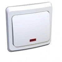 Фото выключатель кнопочный 1-кл. сп этюд 10а ip20 с подсветкой с самовозвратом бел. sche kc10-002b